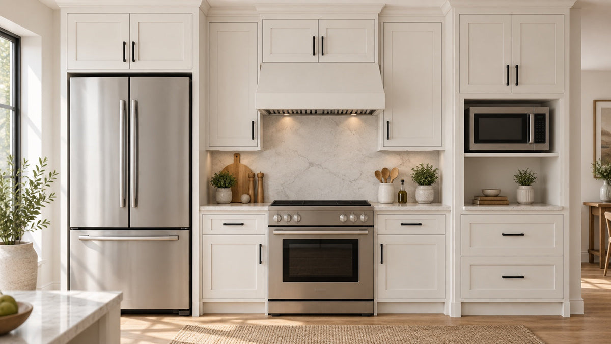 How to Plan Kitchen Cabinets Around a Fridge, Range and Microwave