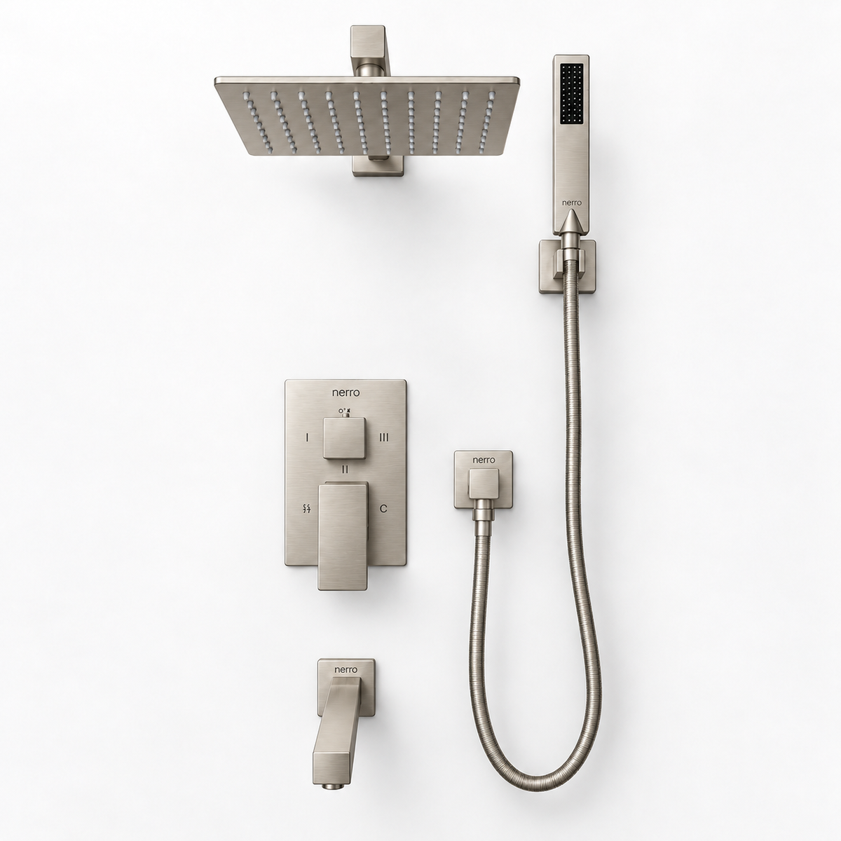 Modern Square 3-Function Tub & Shower Set