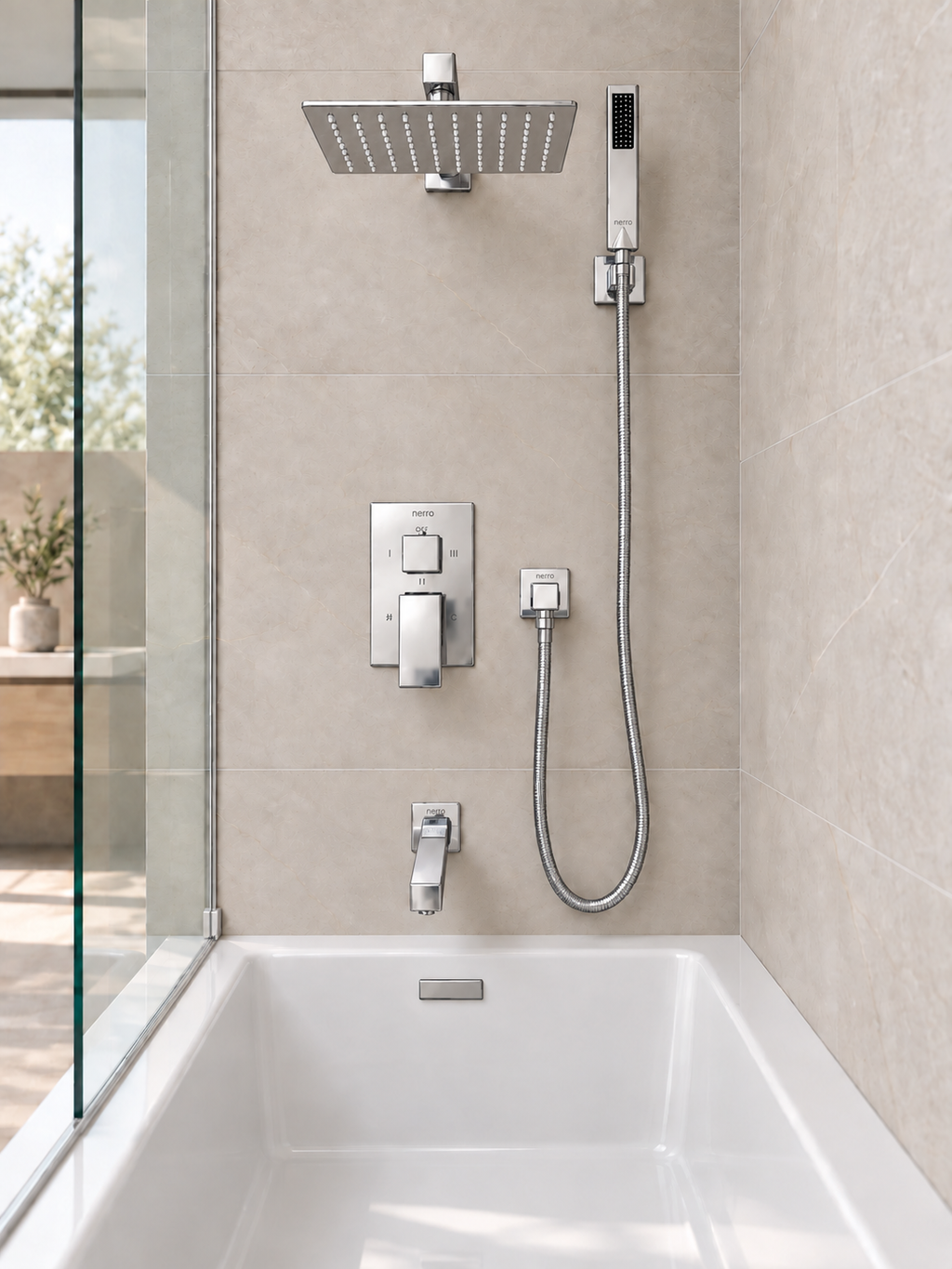Modern Square 3-Function Tub & Shower Set