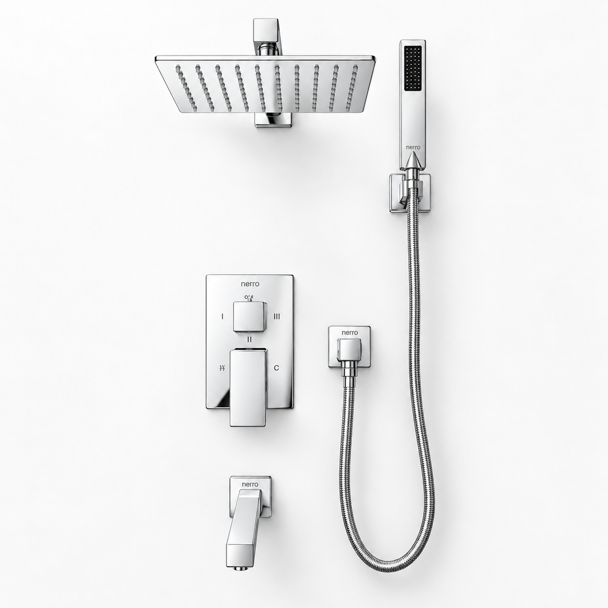 Modern Square 3-Function Tub & Shower Set