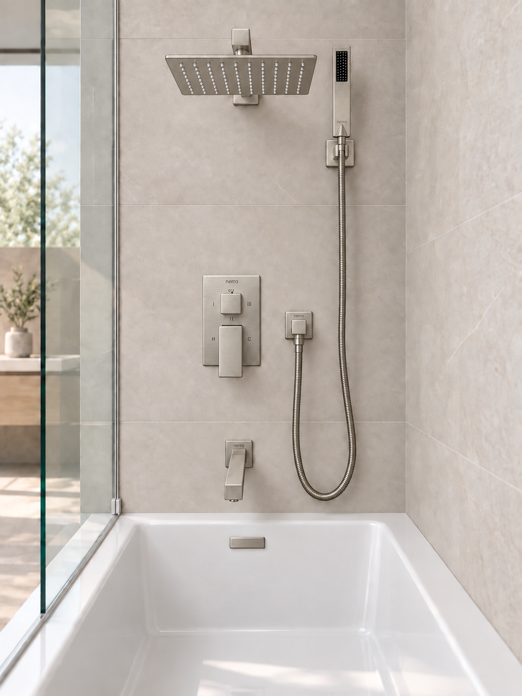 Modern Square 3-Function Tub & Shower Set